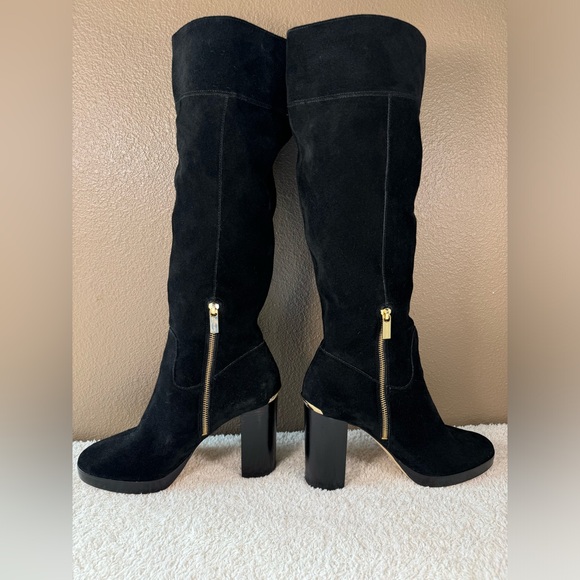 Michael Kors Lesley suede Boots Knee-High Black Heels - Picture 2 of 10